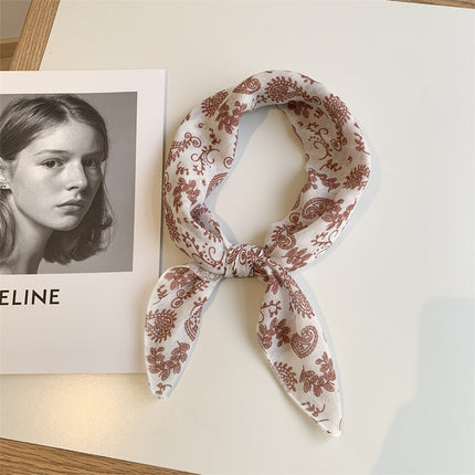 Autumn Maillard Wine Red Artistic Retro Small Square Decorative Scarf Cotton Linen Breathable Waist Flower Hair Belt