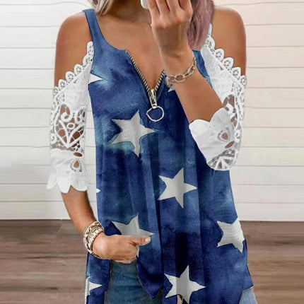 2025 Cross-Border New European and American Export Tops with Suspenders, Cut Out Lace Sleeves, Knitted Amazon Popular T-Shirts for Women