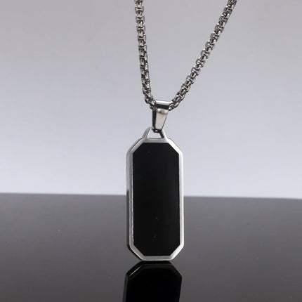Men's Necklace Stainless Steel Glue Drop Hangtag Plain Face Pendant Geometric Fashion Simple Engraving Jewelry Necklace