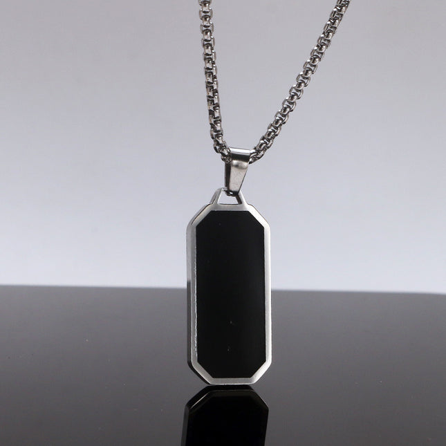 Men's Necklace Stainless Steel Glue Drop Hangtag Plain Face Pendant Geometric Fashion Simple Engraving Jewelry Necklace