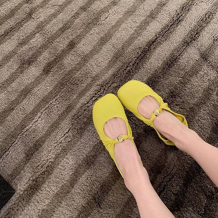 Grape Mom's Same Style Super Soft French Twist Small Gold Buckle Fashionable Apple Head Soft Waxy Goatskin Low-Heeled Shoes for Women Spring & Fall