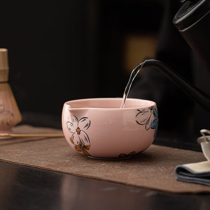 Japanese Tea Ceremony Cherry Blossom Pink Matcha Four-Piece Ceramic Matcha Bowl Tea Whisk Tea Spoon Tea Accessories