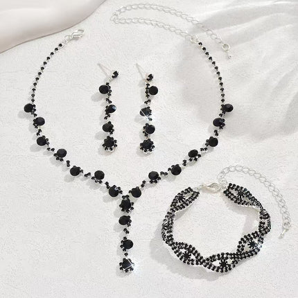 New Cross-Border Wholesale Bridal Rhinestone Water Drop Necklace and Earrings Jewelry Set for Women's Evening Dress Accessories