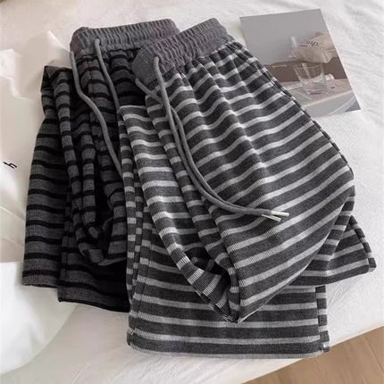 Lazy Black Grey Striped Wide-leg Pants Women's Spring and Summer 2025 New Style Slimming Straight Casual Loose Mop Pants
