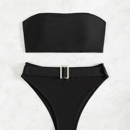 Billion Swimming New 2024 Strapless Swimsuit Strapless High Waist Sexy European and American Solid Color Bikini Women's suit