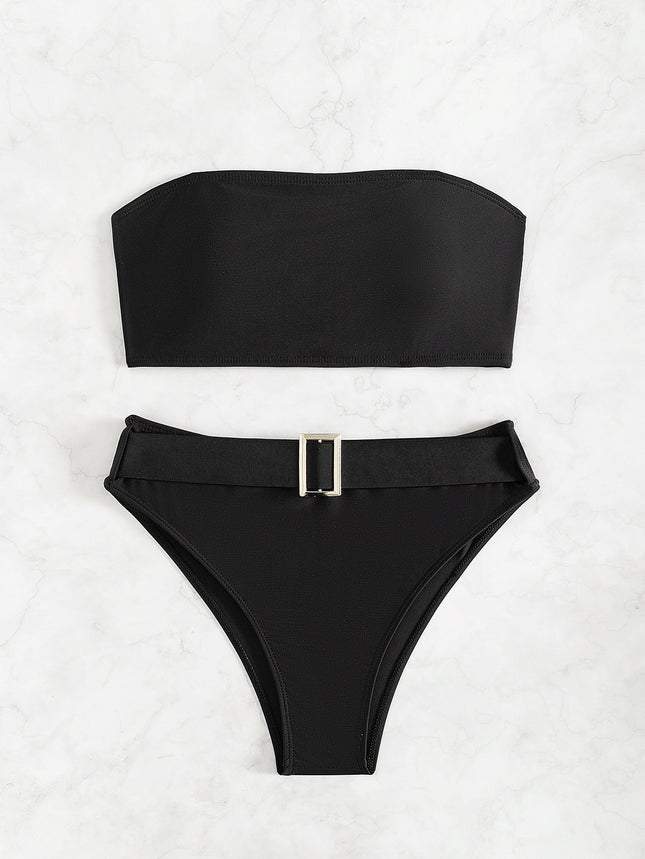 Billion Swimming New 2024 Strapless Swimsuit Strapless High Waist Sexy European and American Solid Color Bikini Women's suit