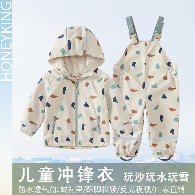 HONEYKING Children's suit Coat Jacket Spring and Autumn Jacket Baby Jacket Outdoor Waterproof Raincoat Rain Pants