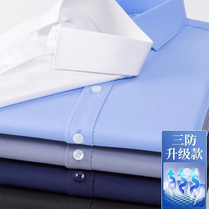 Three-Proof Bamboo Fiber No-Iron Long and Short-Sleeved Shirts for Men, High-End Professional Shirts, Customizable Embroidered Logo Work Clothes