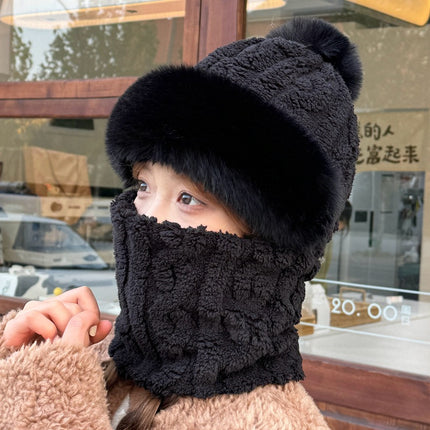 Hat Women's Winter Cycling Mask Full Face Hood Windproof Neck Scarf Fleece-Lined Ear Protection Hood Warm All-In-One Hat