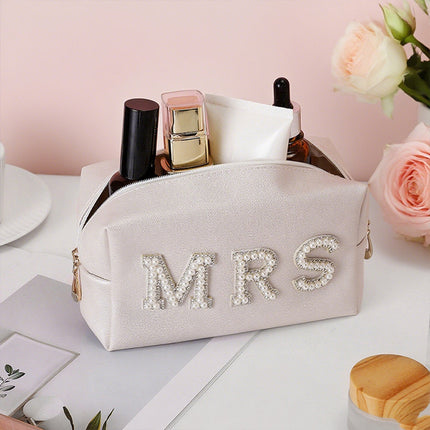 Cross-Border Exclusive Pearl Letter Cosmetic Bag Bridal Wedding Mrs/Bride Makeup Storage Bag Amazon Bestseller