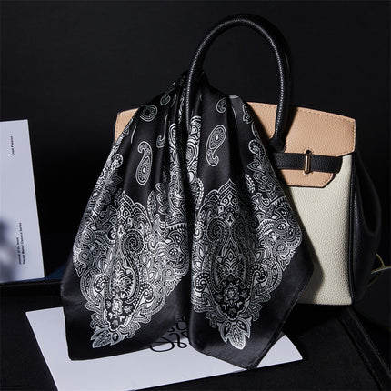100% Silk Scarf Spring New Black Silkworm Silk 53cm Small Square Scarf Advanced Sense White Scarf