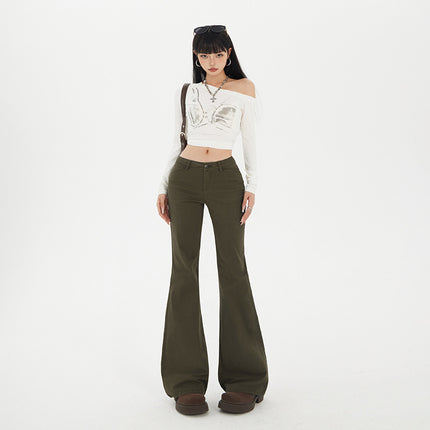 Raccoon House # American Retro Hot Girl Low-Waist Bell-Bottom Pants Autumn New Slim Fit Stretchy Versatile Jeans for Women