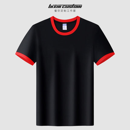 A Little Summer Catering Round Neck T-Shirt Milk Tea Hot Pot Restaurant Supermarket Service Staff Uniform Short-Sleeved Printed Logo