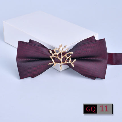 Bow tie men's formal business wine red monochrome plain diamond double flat groom wedding festive new style