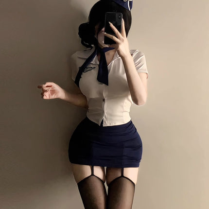 2025 Sexy Lingerie Stewardess Uniform Suit Large Size Bed-Free Ol Secretary Outfit Small Breast Cos Pilot Outfit Female
