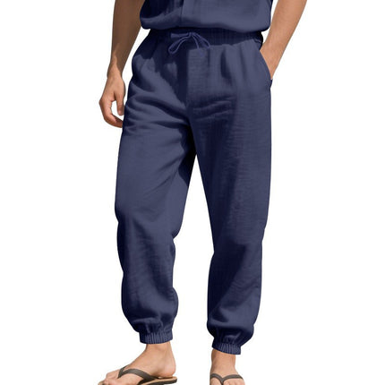 European and American Cross-Border Independent Station Four-Season Beach Trendy Men's Loose Linen Large Size Casual Sports Leggings Trousers for Men