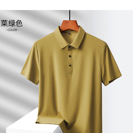 2025 Summer Ice Silk Men's Polo Shirt Work Clothes Thin Business Casual Stretch Breathable Short Sleeve Couple Style