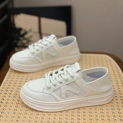 Genuine Leather Retro Sneakers for Women 2025 Spring & Fall New Niche High-Bottom Soft-Soled White Shoes Flats-Soled Sports and Casual Shoes