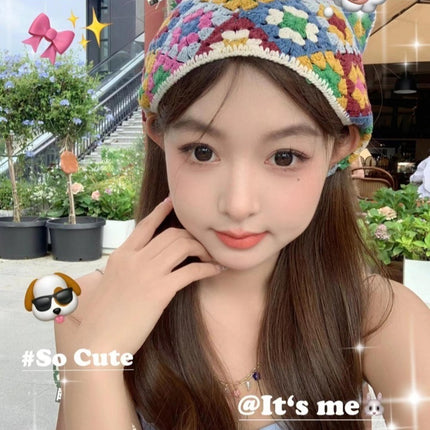 Hot Girl Internet Celebrant Photo Flower French Style Triangle Scarf Headscarf Women's Cute Knitted Hair Band Silk Scarf High-grade Headwear Summer
