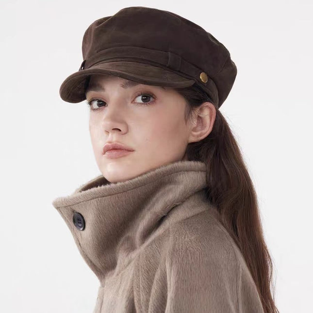 Retro British Style Newsboy Hat for Women, Suede Octagonal Hat, Fashionable Travel Face-Showing Small Fashionable Painter Hat