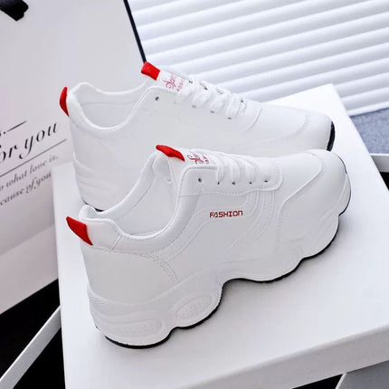 2023 New Leather Breathable White Shoes Women's Autumn Korean-style All-match Casual Shoes Skate Shoes Soft-soled Sports Running Shoes