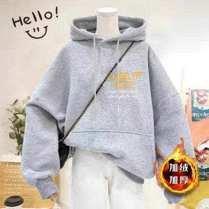 Wine Red Hooded Sweatshirt Women's oversize Loose Autumn and Winter Fashion All-match American Top Spring and Autumn Jacket