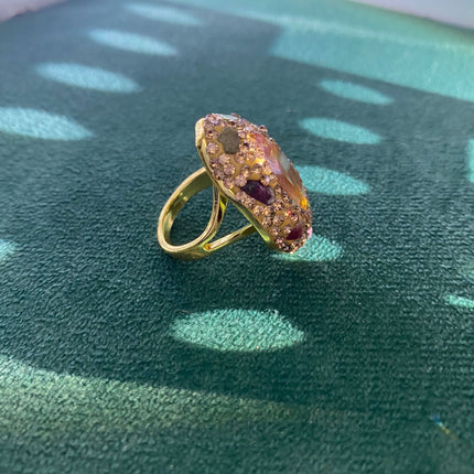 Full-Encrusted Open-Ended Color-Changing Heart-Shaped Sudanite Index Finger Ring, Rose Gold Personalized Trendy Gemstone Jewelry