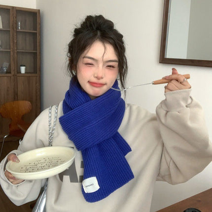 White Scarf Women's Winter Red Wool Thickened Knitted Warm Scarf 2023 New Korean Style All-match High-end Sense