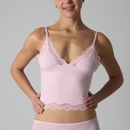 Lace Top Sk's Ultra-Elastic, Lightweight, Sleeveless Vest Without Chest Pads, Sexy Lace Trim, Adjustable Deep V Straps