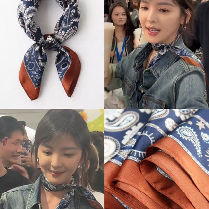Simulated Silk Printed Silk Scarf for Women, Korean Cashew Leopard Print Headscarf, Four-Season Scarf, Professional Scarf Wholesale