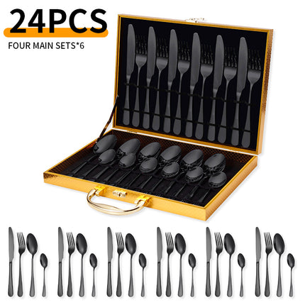 Cross-border Amazon stainless steel tableware 24 pieces suit Western tableware steak knife fork spoon gift box tableware suit