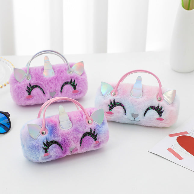 Spot Unicorn Cartoon Portable Anti-Stress Glasses Case Plush Folding Pen Bag Bag Children's Handbag Coin Purse