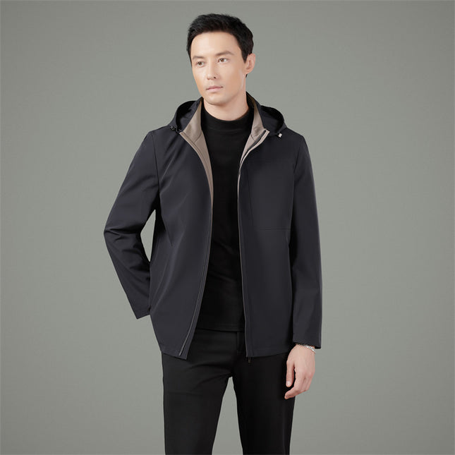 Removable Hooded Men's Jacket Spring and Autum Mulberry Silk Men's Zipper Jacket Middle-Aged Dad Casual Top
