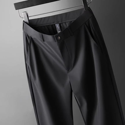 Wholesale men's ice silk trousers new casual pants men's slim-fit high stretch pants men's non-ironing black business men