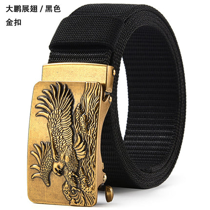 Canvas Belt Men's Toothless Automatic Buckle Middle-aged and Young People's Long plus size Business Jeans Retro Nylon Pants Belt