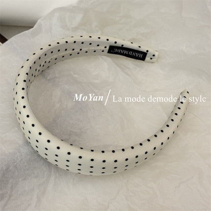 Internet Celebrity Explosion Wave Dot Black and White Fabric Sponge Hair Band Female High Cranial Top Show Face Small Head Band Temperament Out-of-the-way Hair Card