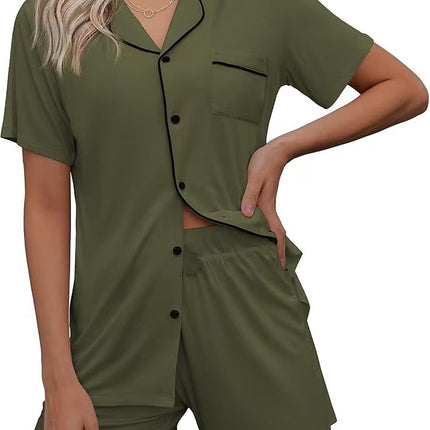 European and American Women's Cross-Border Pajamas Set Short-Sleeved Pajamas Cardigan Button-Style Pajamas Two-Piece Set Source Factory Cool