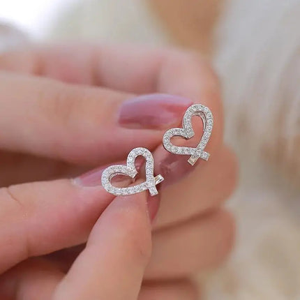 TEMU Explosions Diamond Heart-shaped Earrings Fashion Joker Hollow Zircon Earrings Love Earrings Factory Outlet