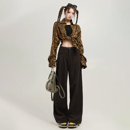 4 Color Corduroy Pleated Wide Leg Casual Pants Women's 2024 Autumn and Winter New High Waist Loose Slimming Straight Pants