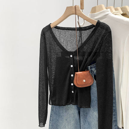 Unique and Super Beautiful Thin Hollow-out Sunscreen Knitted Cardigan Women's Open Spring Korean Chic Chic Top