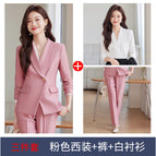 Three-piece set pink suit + pants + white shirt / S