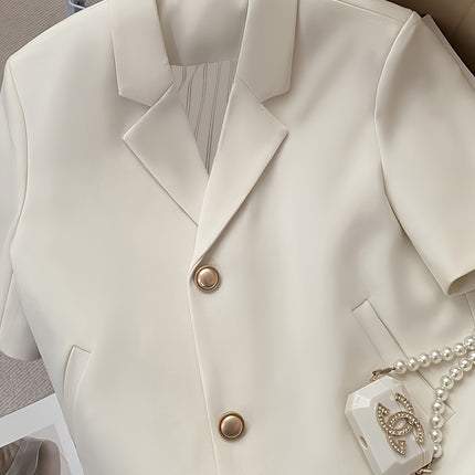 Cross-Border E-Commerce Supply Off-White Short-Sleeved Suit Jacket for Women Summer Internet Celebrity Commuting Small Suit