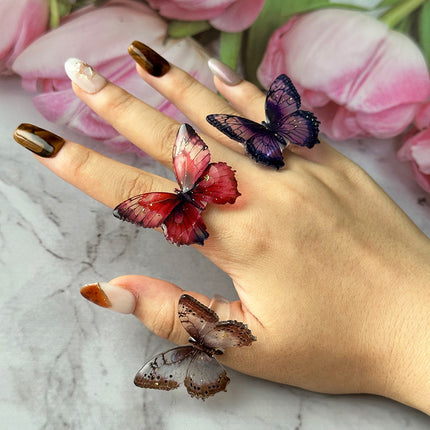 New Style Smudged Spots Three-Dimensional Butterfly Ring Chinese Literary Retro Style Super Fairy Hand Jewelry Fashion Texture Ring