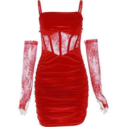 Sylcue European and American Sexy Sexy Lace Suspender Dress Women's Cut Out Design Slimming Look Exposed Backpack Hip Skirt
