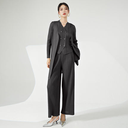 Fashionable Suit for Women, High-End Three-Piece Set, High-End Temperament, Commuting Design, Pleated Miyake Outfit, Complete Set