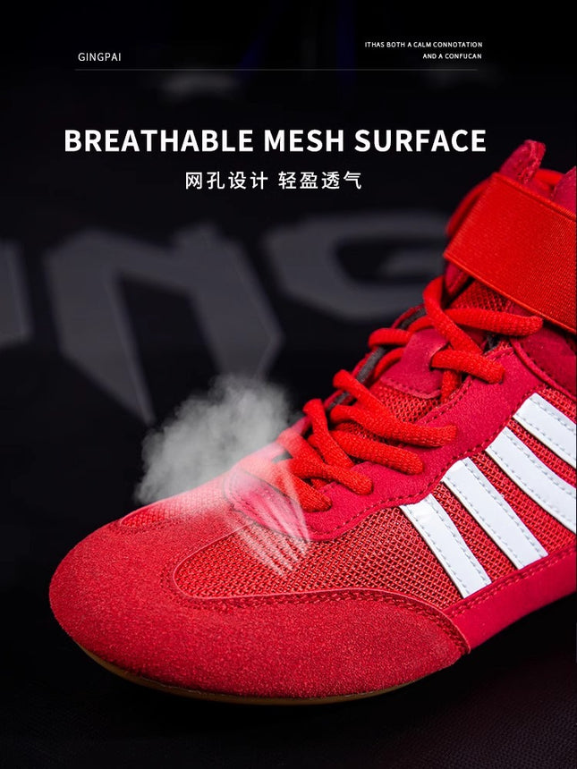 High-top Boxing Shoes Boys and Girls Sanda Fighting Fighting Training Shoes Adult Wrestling Shoes Fitness Weightlifting Martial Arts Shoes