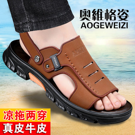 Factory new export sandals men's non-slip deodorant wear-resistant driving sandals and slippers two wear middle-aged dad slippers