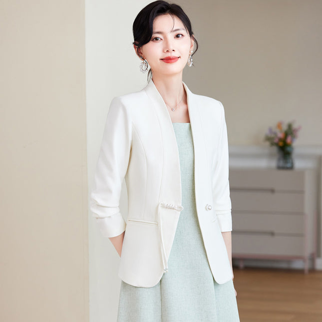 Navy Suit Jacket Women's 2024 Autumn Professional Wear Hotel Front Desk Waiter Formal Suit Overalls