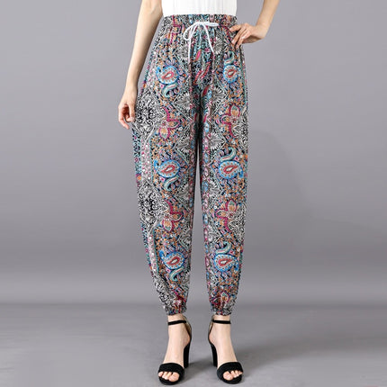 Cross-Border Popular Summer Women's Ice Silk Pants for Middle-Aged and Elderly, Loose Casual Home Pants, Elastic Plus-Size Pants for Square Dancing