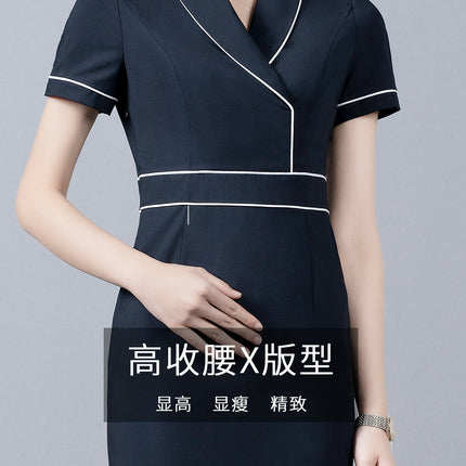 2025 New Navy Blue Professional Dress Women's Summer Front Desk Reception Work Wear Beautician Work Clothes High-End Club